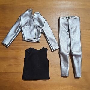 Hand Made Vegan leather 3-piece outfit for curvy Barbie